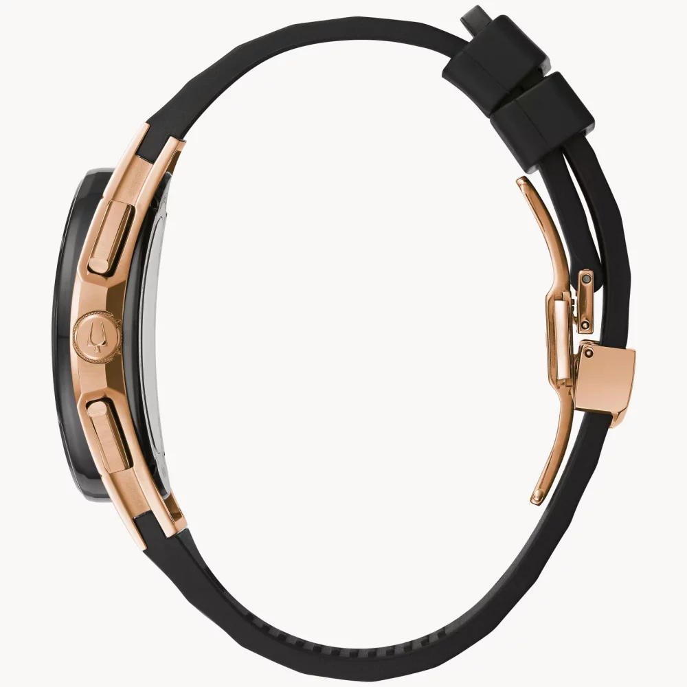 Montre Bulova® CURV Collection pour hommes en or rose avec cadran noir rond