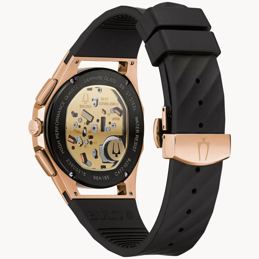 Bulova® CURV Collection Men's Rose Gold Watch w/Round Black Dial