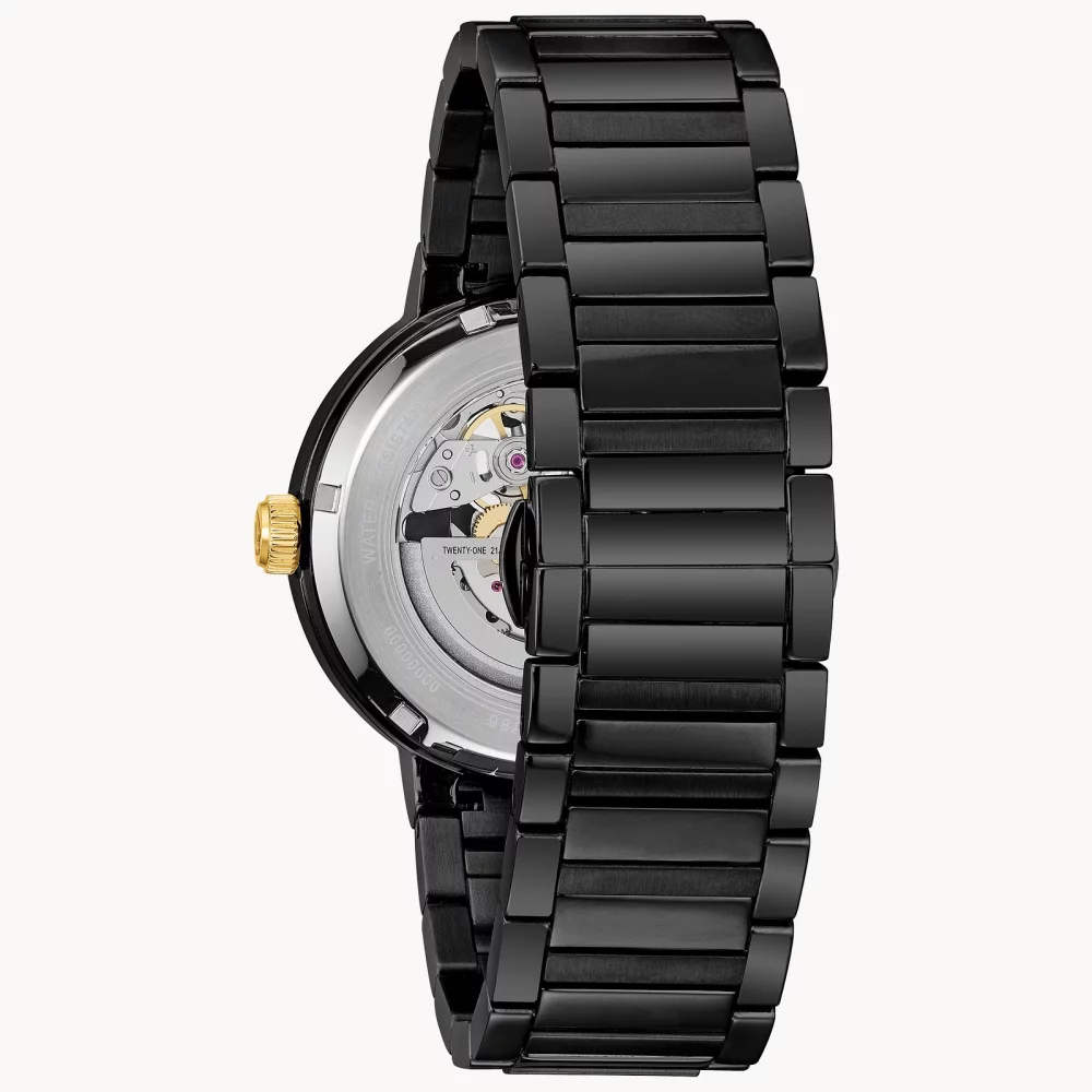 Montre automatique Bulova® Modern Collection pour homme en noir avec accents dorés.