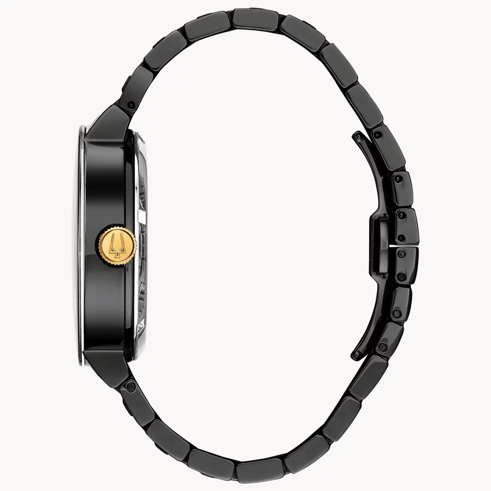 Montre automatique Bulova® Modern Collection pour homme en noir avec accents dorés.