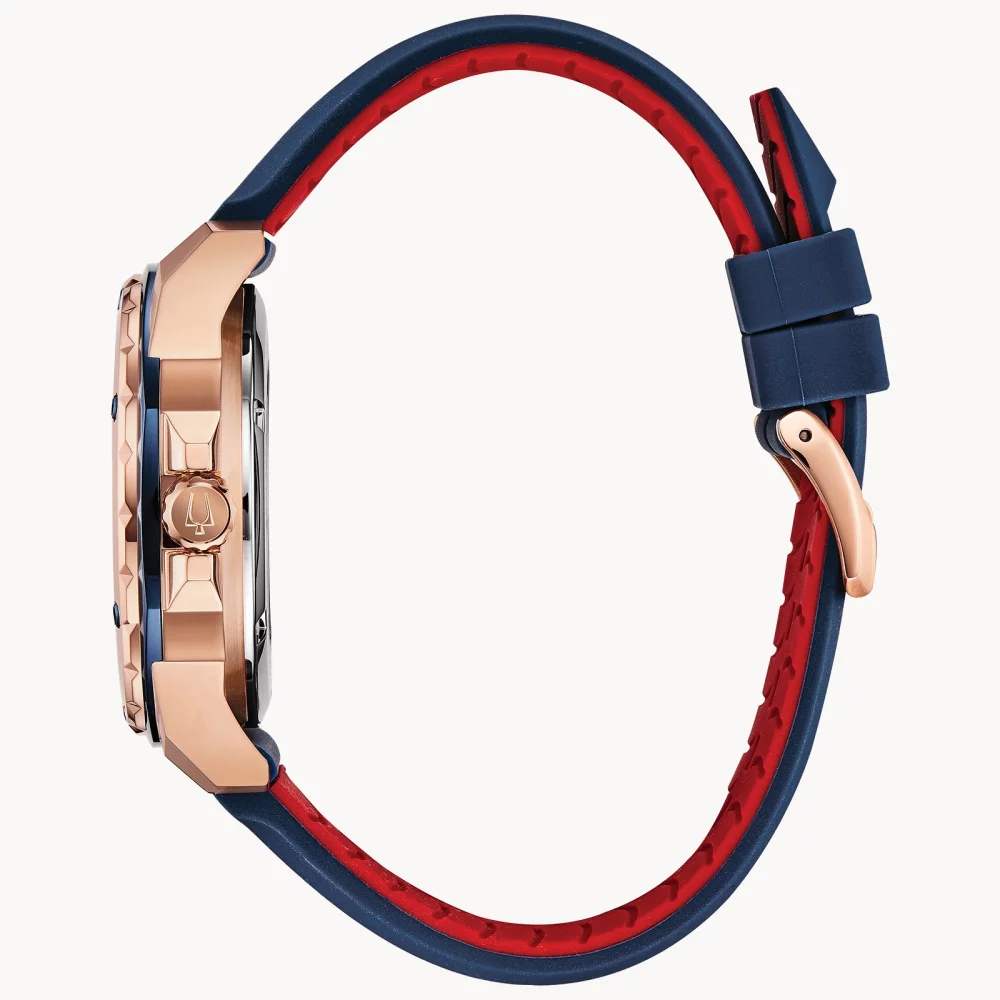 Bulova® Marine Star® Collection Men's Rose Gold Automatic Watch w/Blue Silicone Strap