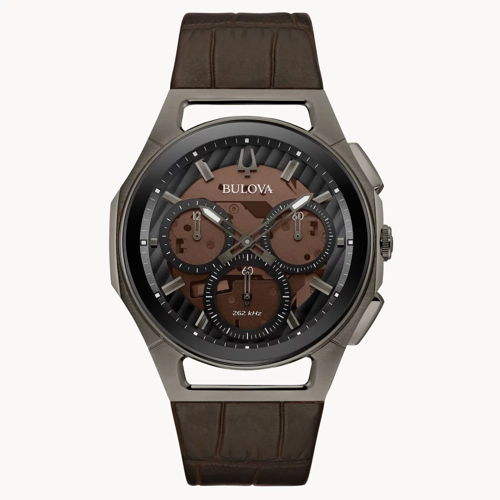 Bulova® CURV Collection Men's Gray Watch w/Alligator Grain Leather Strap