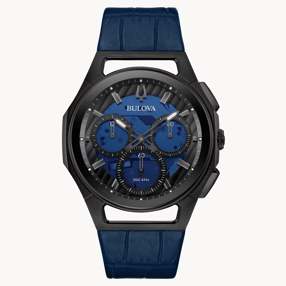 Bulova® CURV Collection Men's Black Watch w/Alligator Grain Leather Strap