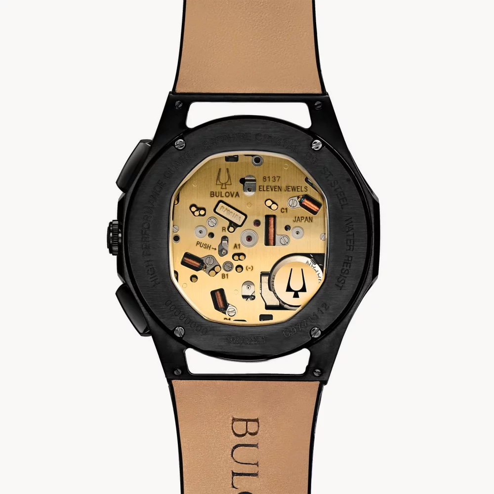 Montre noire pour homme de la collection Bulova® CURV avec bracelet en cuir grainé façon alligator