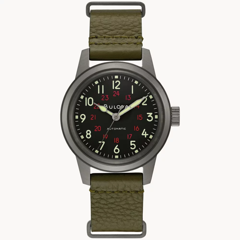 Bulova® Military Collection Men's Automatic Hack Watch w/Green Leather Strap