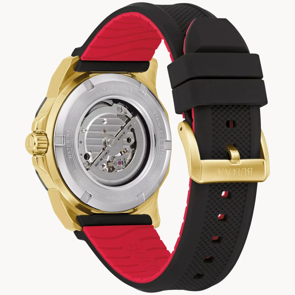 Bulova® Marine Star® Collection Men's Gold Automatic Watch w/Black Silicone Strap