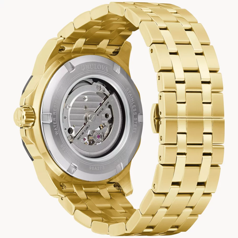 Bulova® Marine Star® Collection Men's Gold Automatic Watch w/Round Black Dial