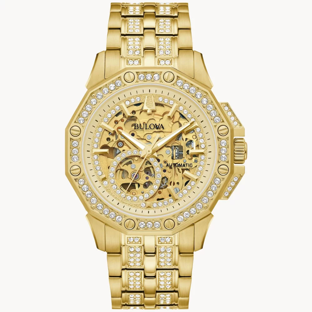 Montre automatique Bulova® Crystal Collection pour homme en or avec cadran squelette