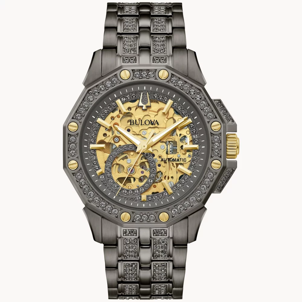 Bulova® Crystal Collection Men's Grey Automatic Octava Watch w/Skeletal Dial