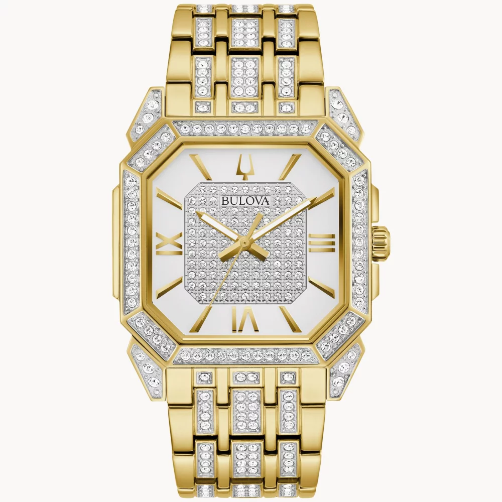 Bulova® Crystal Collection Men's Gold Octava Watch w/Angular Shaped Dial