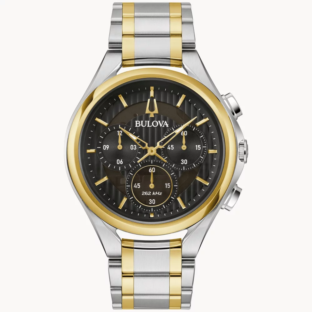 Montre pour homme de la collection Bulova® CURV en deux tons avec cadran rond noir.