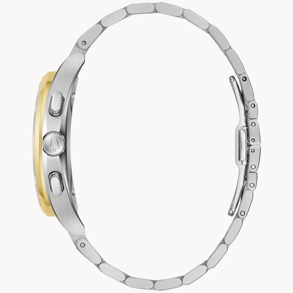 Montre pour homme de la collection Bulova® CURV en deux tons avec cadran rond noir.