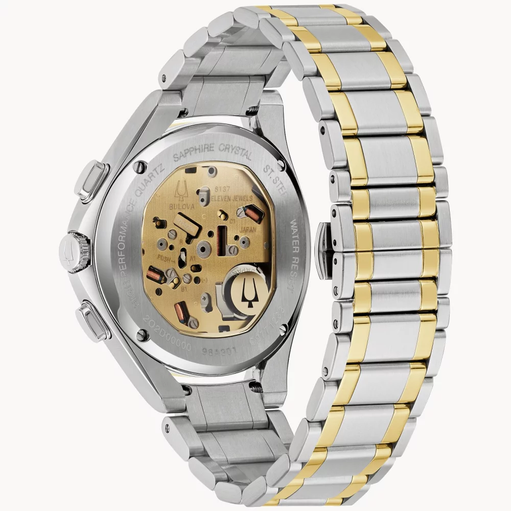 Montre pour homme de la collection Bulova® CURV en deux tons avec cadran rond noir.