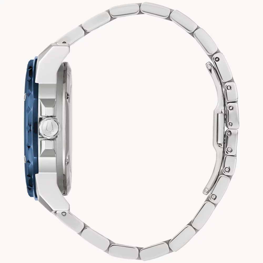 Bulova® Marine Star® Collection Men's Silver Automatic Watch w/Round Blue Dial