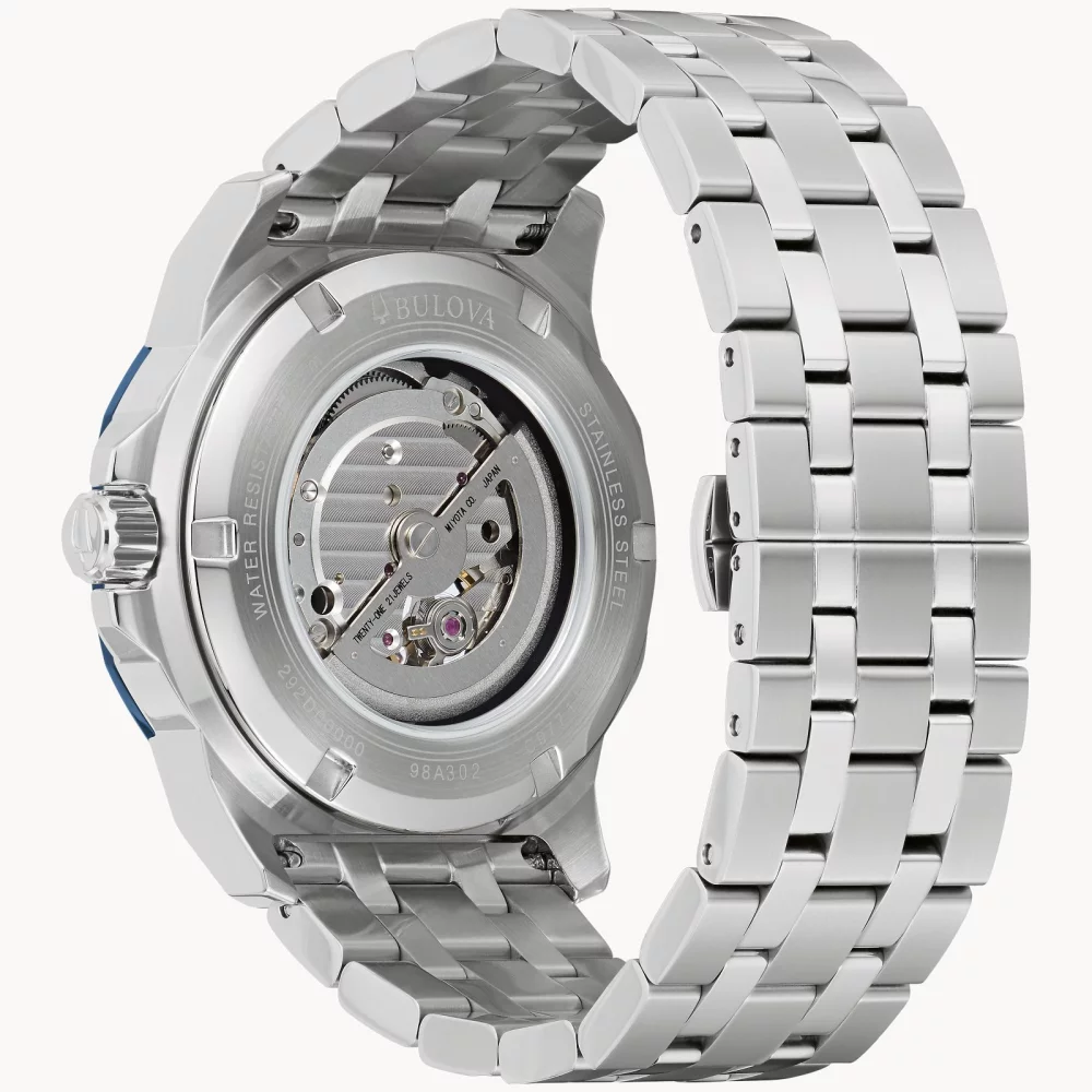 Bulova® Marine Star® Collection Men's Silver Automatic Watch w/Round Blue Dial