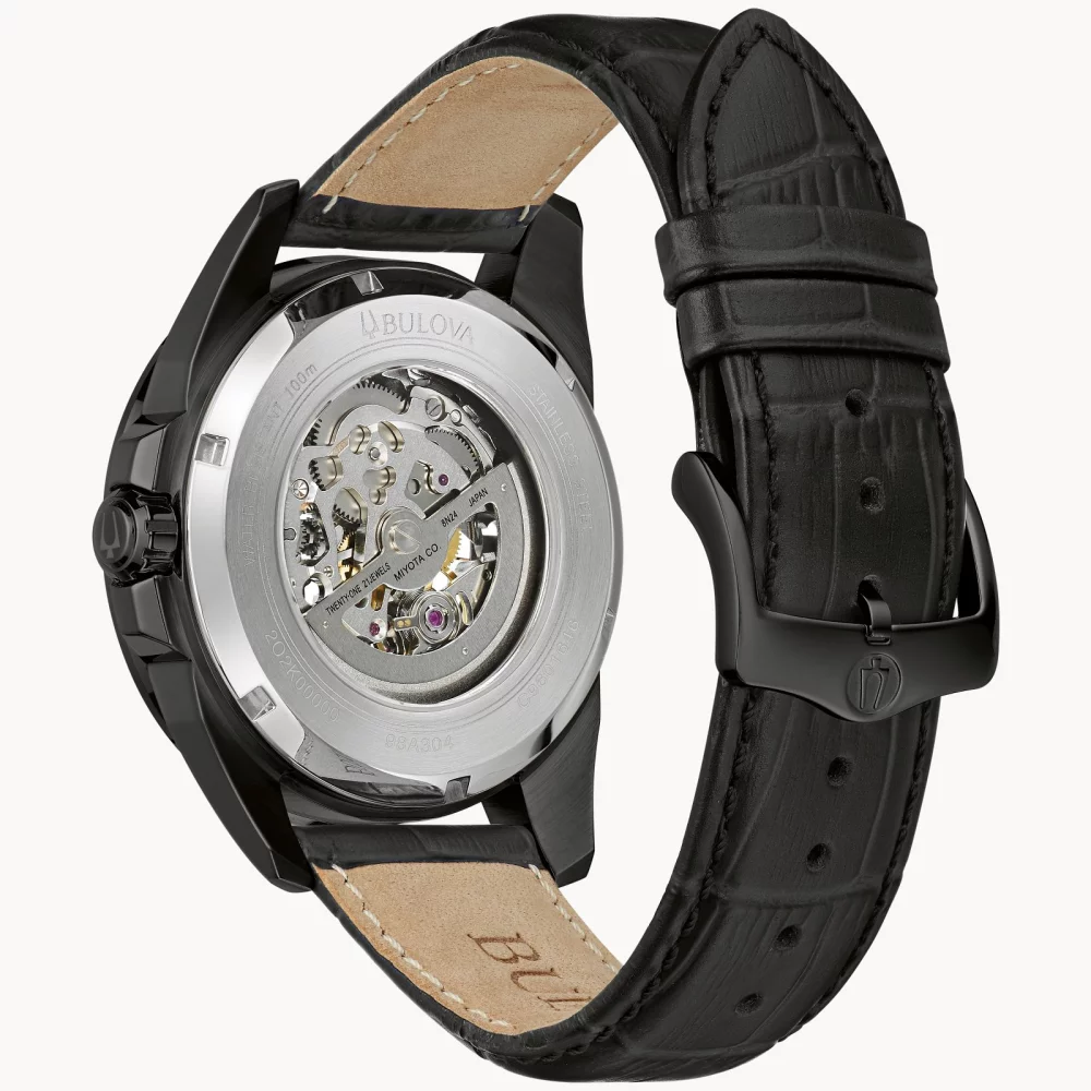 Montre automatique Bulova® Classic Collection pour homme, modèle Sutton noir avec cadran rond argenté.