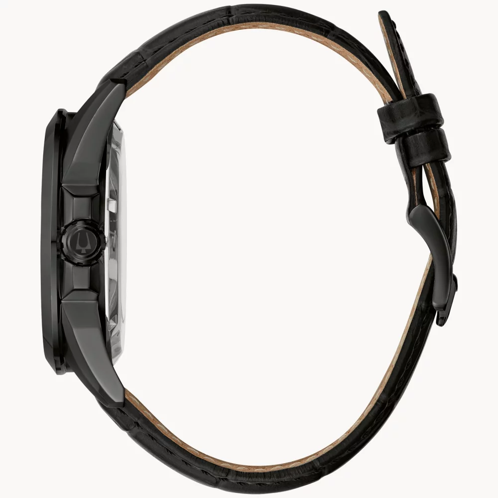 Montre automatique Bulova® Classic Collection pour homme, modèle Sutton noir avec cadran rond argenté.