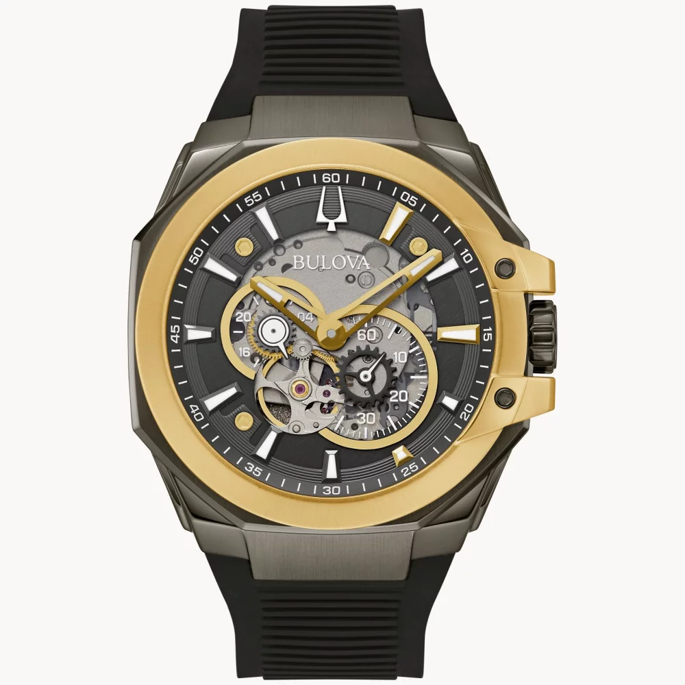 Montre automatique Bulova® de la collection Marc Anthony pour hommes avec bracelet en silicone noir