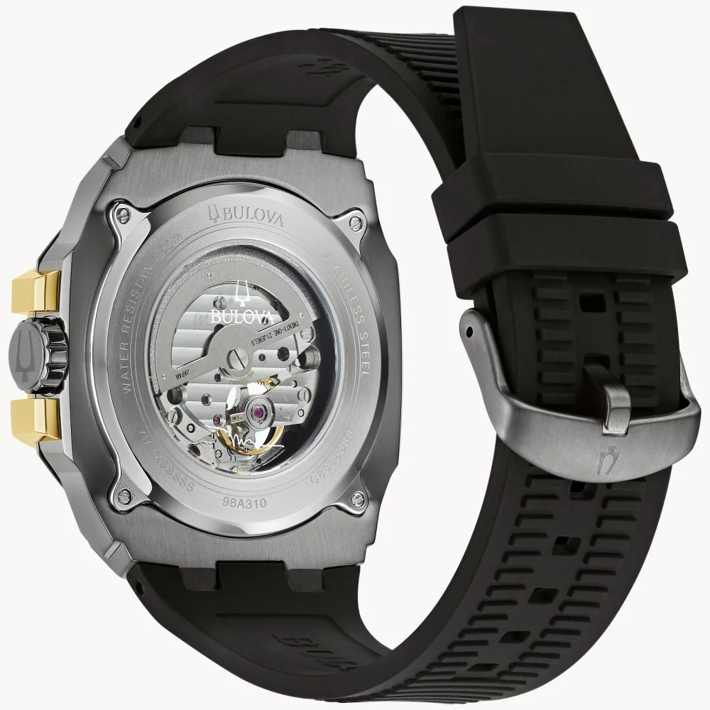 Montre automatique Bulova® de la collection Marc Anthony pour hommes avec bracelet en silicone noir