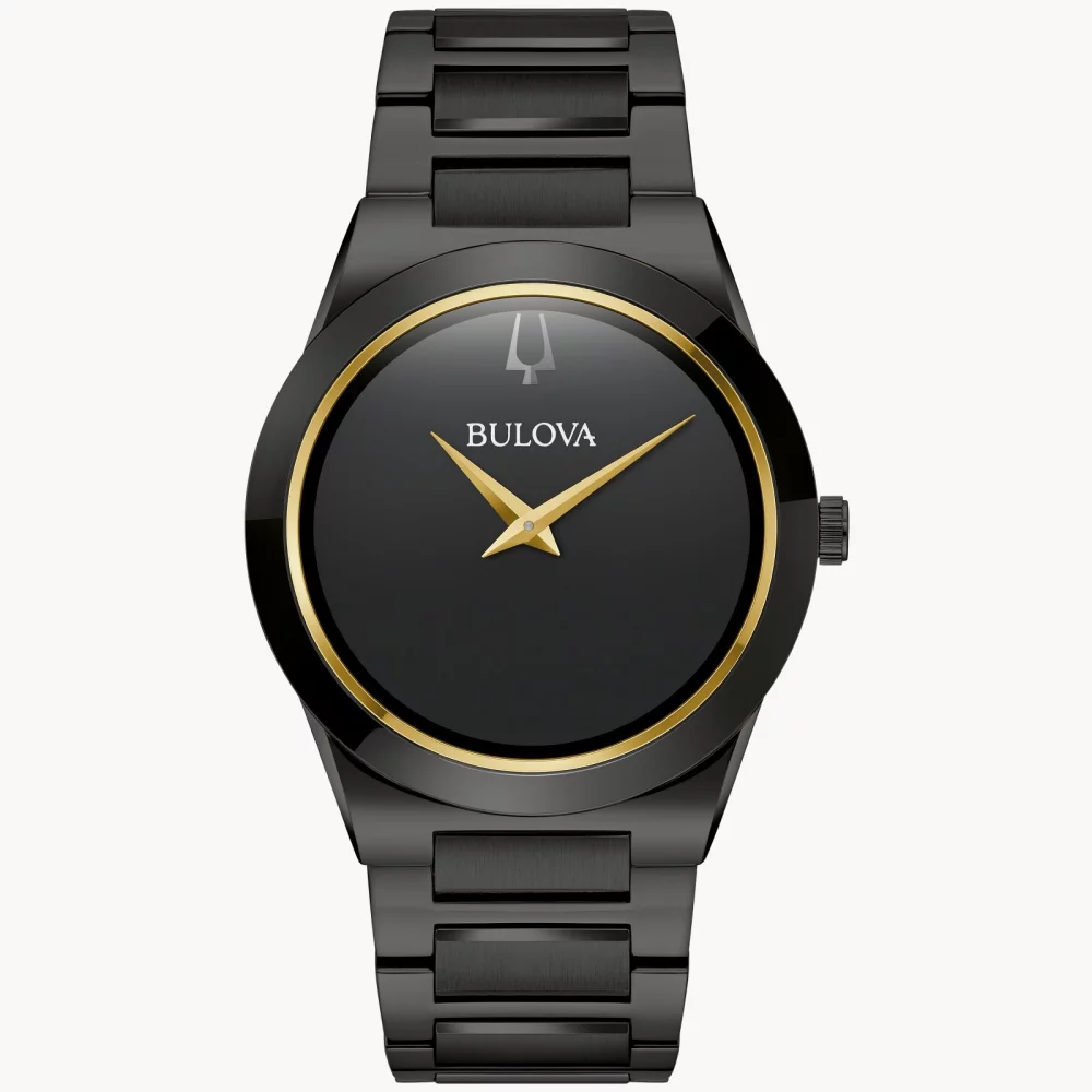 Montre Bulova® Modern Collection Millennia® pour hommes en noir avec accents dorés.