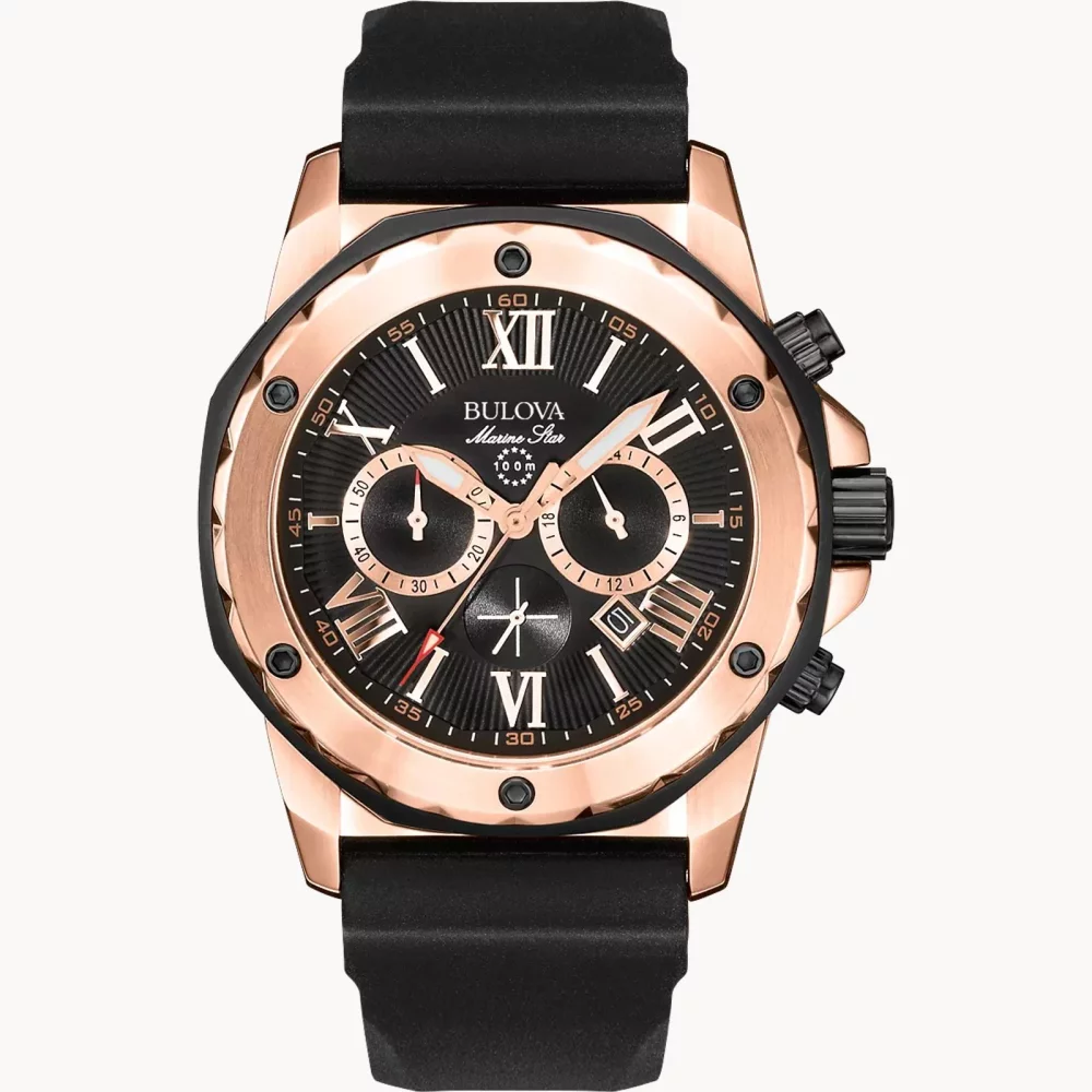 Bulova® Marine Star® Collection Men's Rose Gold Chronograph Watch w/Silicone Strap