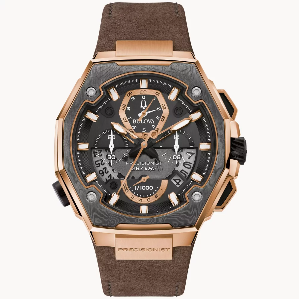 Montre Bulova® Series X SE Collection pour hommes en or rose avec bracelet en cuir