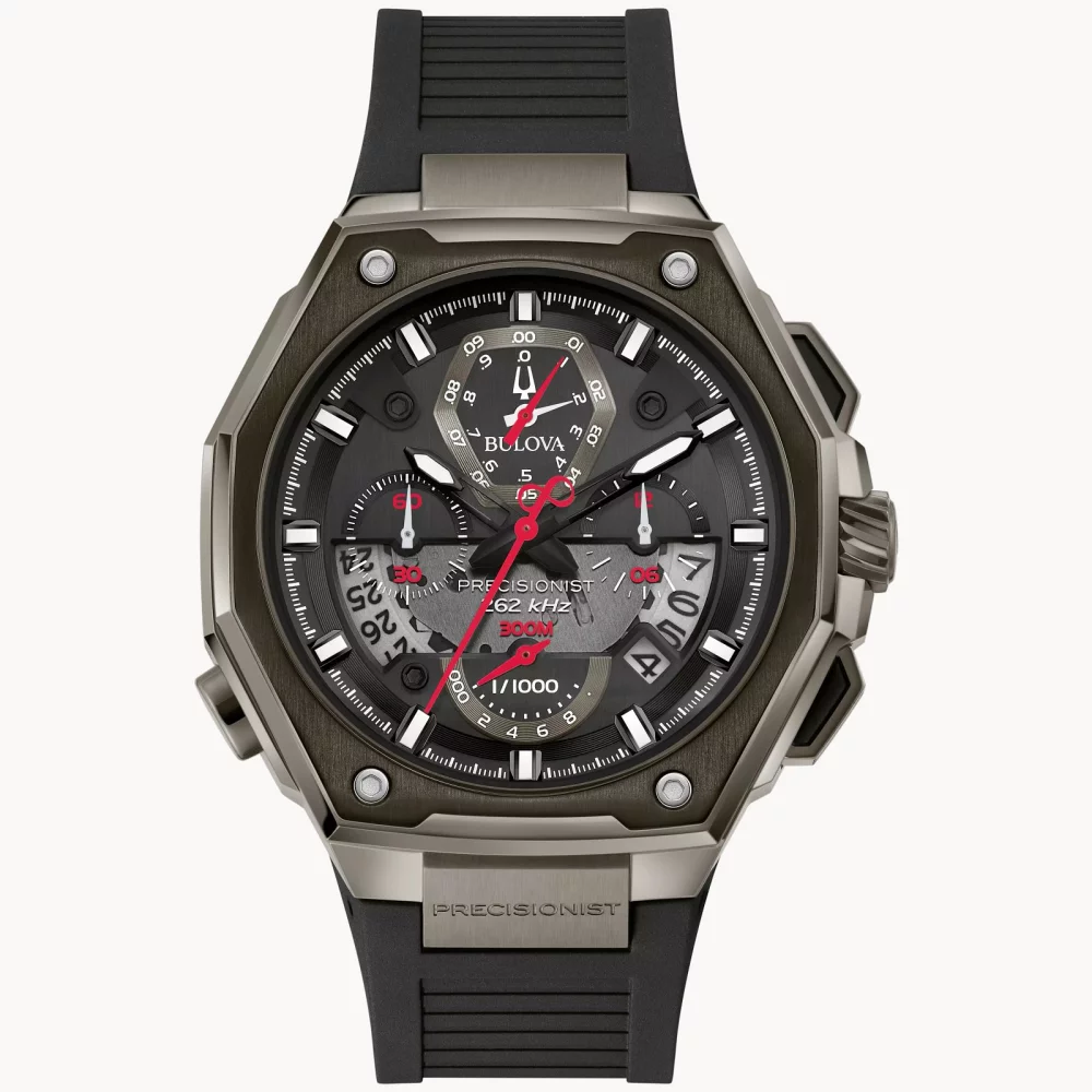 Montre grise pour homme de la collection Bulova® Series X avec bracelet en caoutchouc.