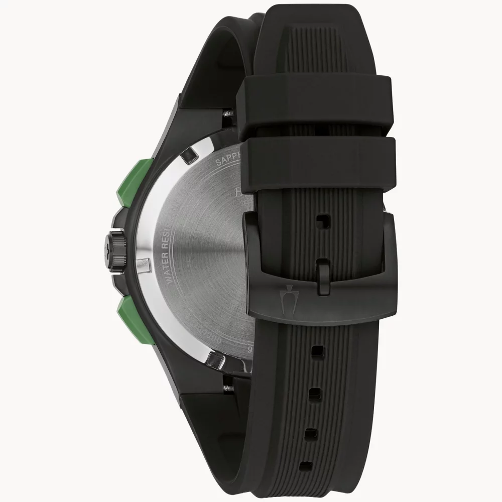 Bulova® Maquina Collection Men's Black Chronograph Watch w/Black Silicone Strap