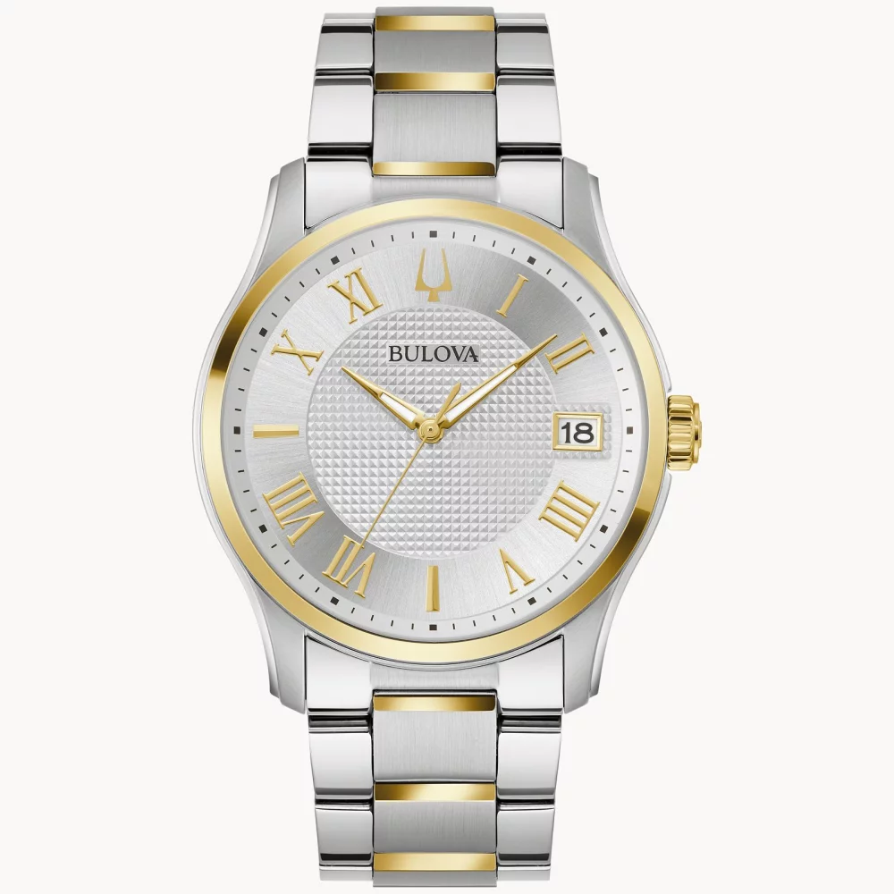 Bulova® Classic Collection Men's Silver Wilton Watch w/Golden Roman Numeral Markers
