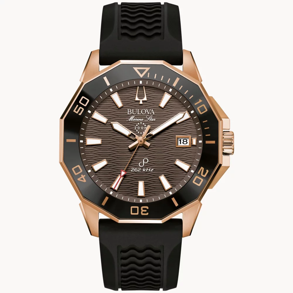 Bulova® Marine Star® Collection Men's Gold Rose Watch w/Round Brown Dial