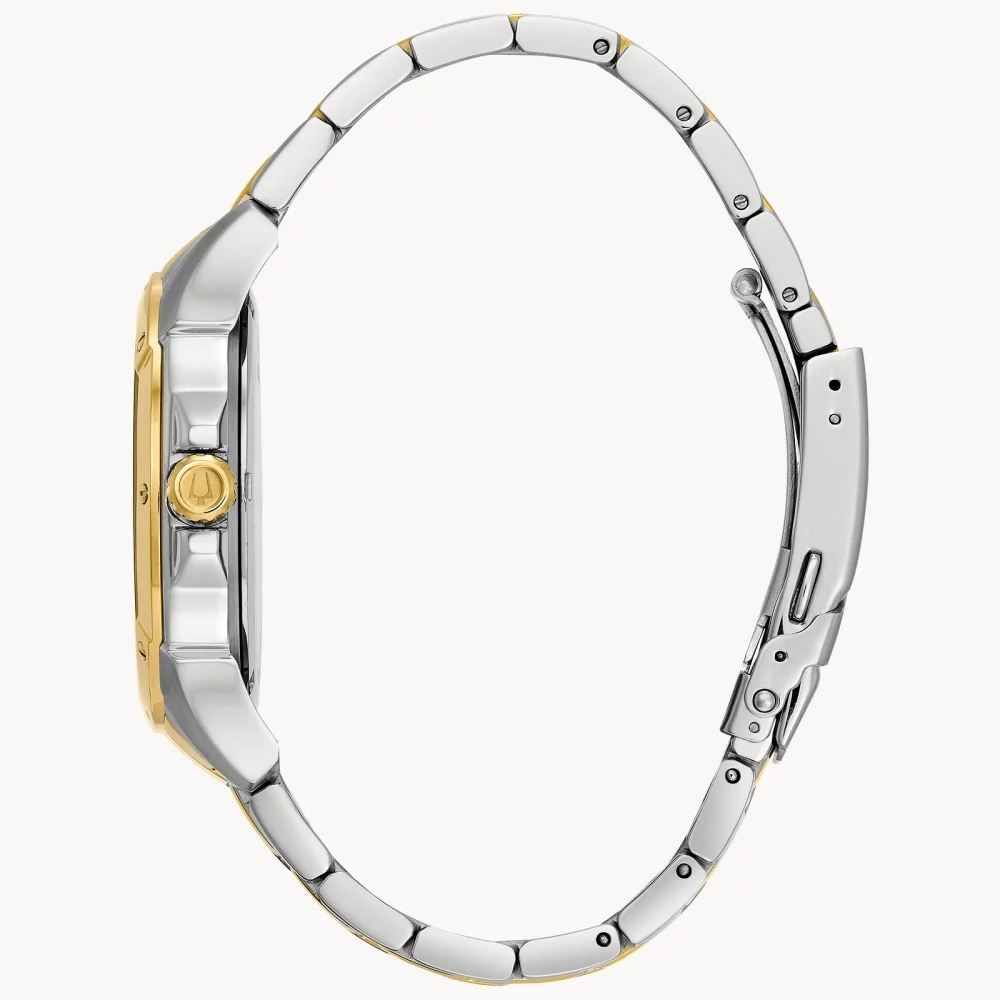 Bulova® Classic Collection Men's Two Tone Watch w/Round Black Patterned Dial