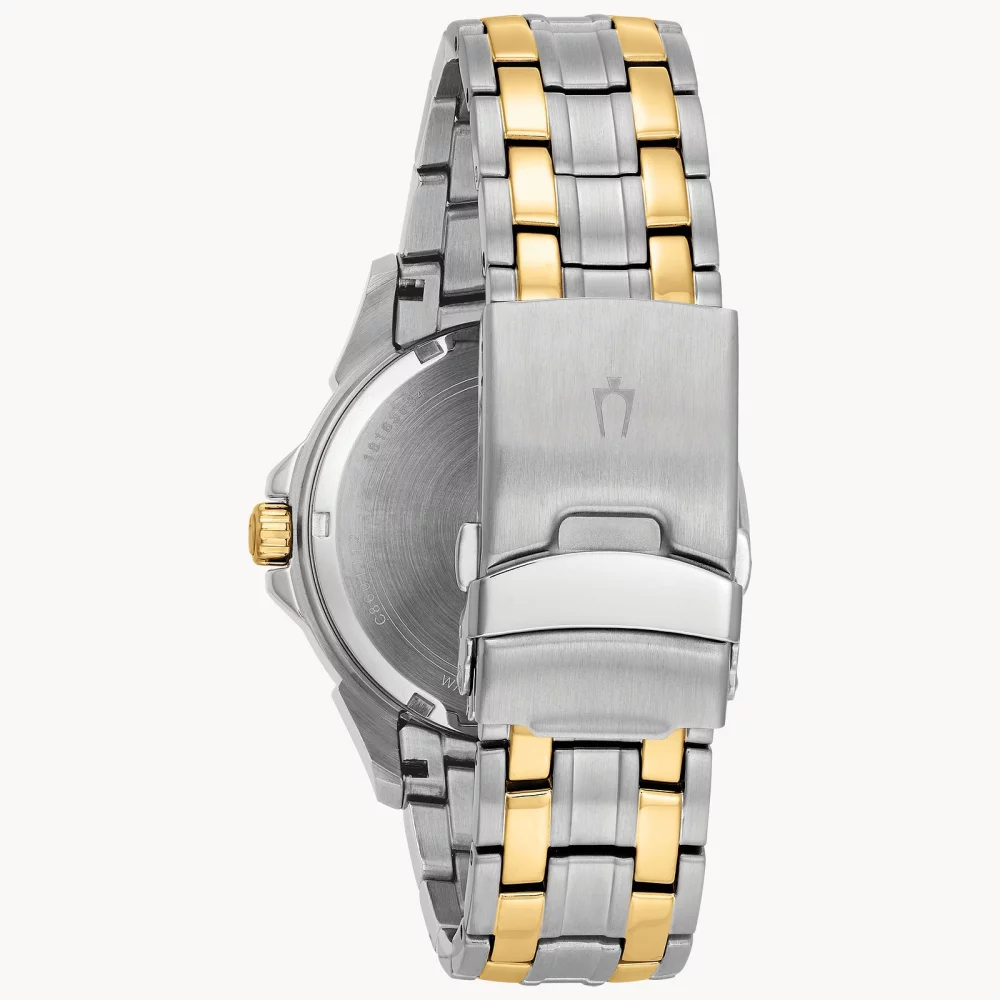 Montre pour homme de la collection classique Bulova® en deux tons avec cadran rond à motif noir.