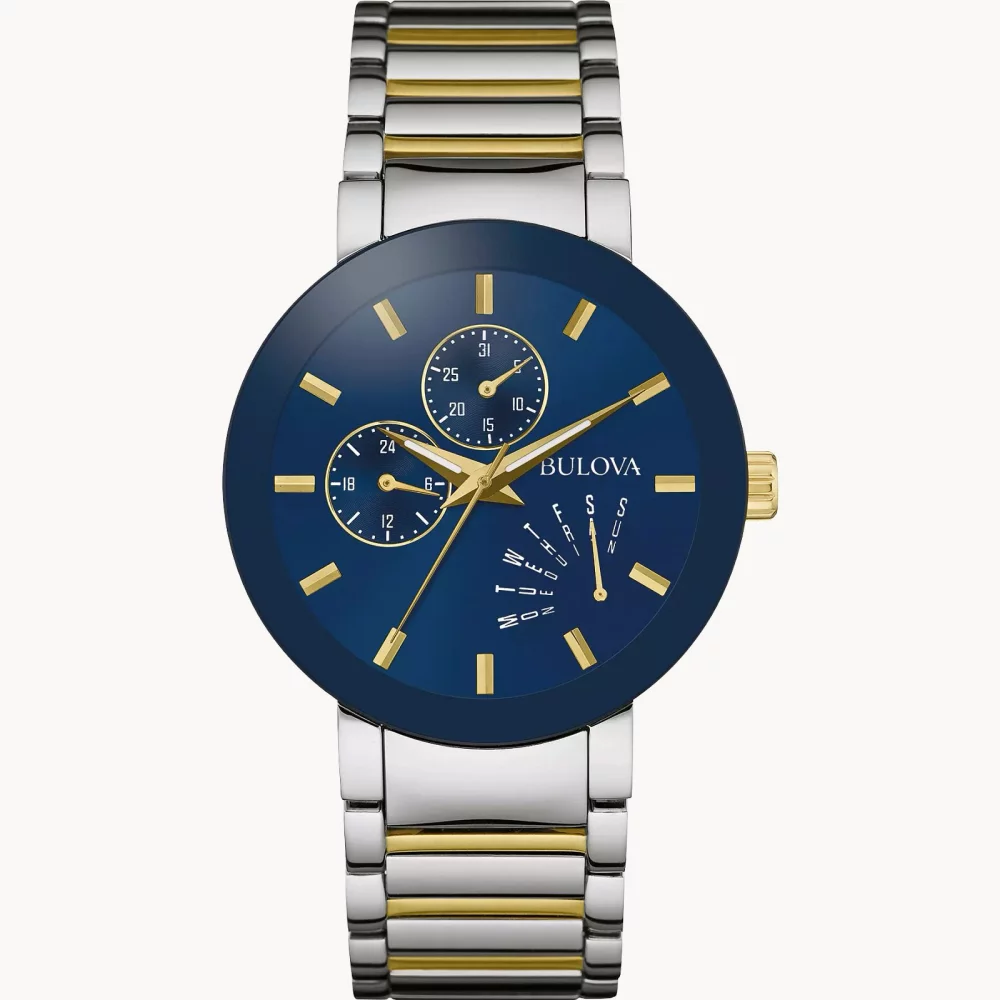 Bulova® Modern Collection Men's Two Tone Futuro Watch w/Round Blue Dial (40 Mil)