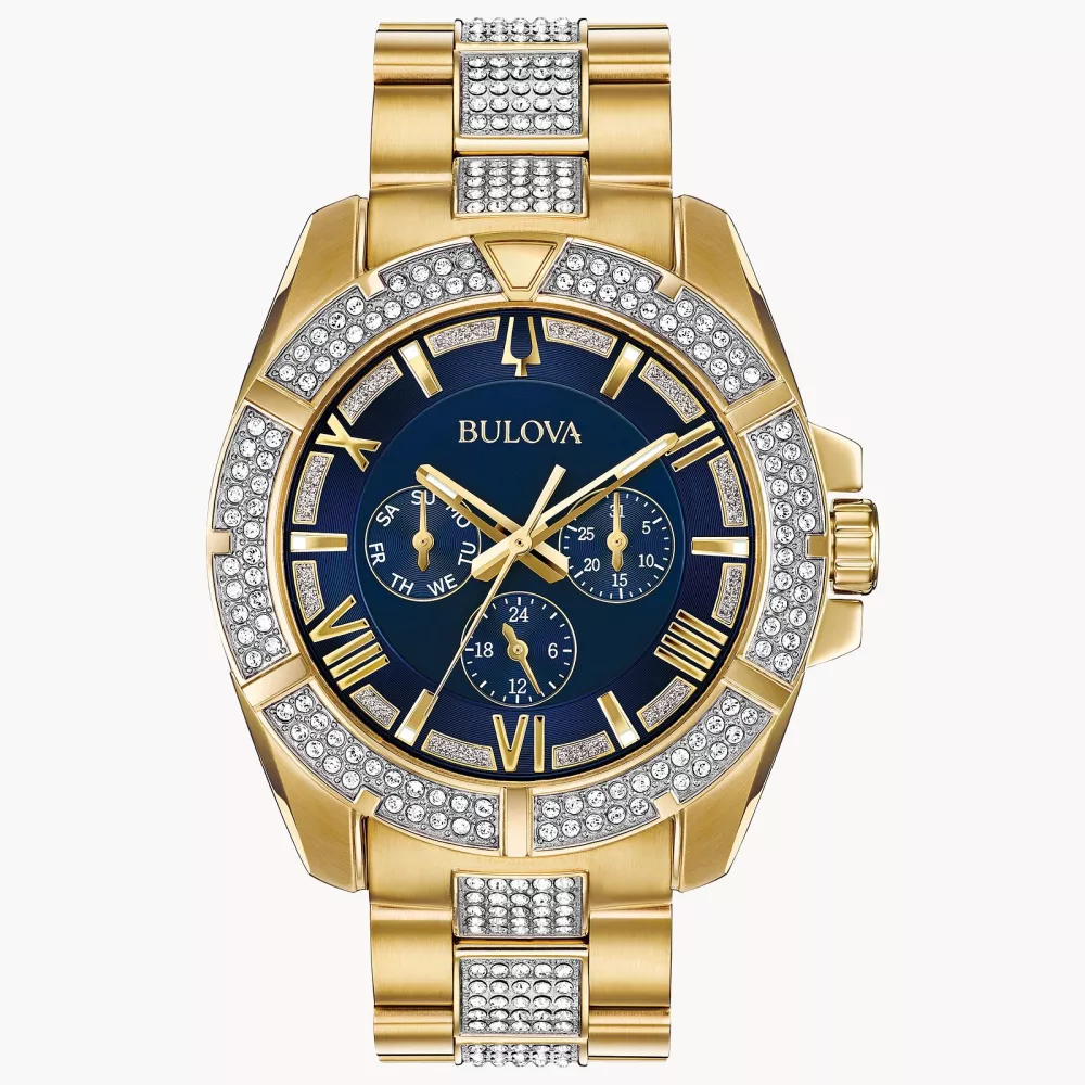 Bulova® Crystal Collection Men's Gold Octava Watch w/Round Blue Dial