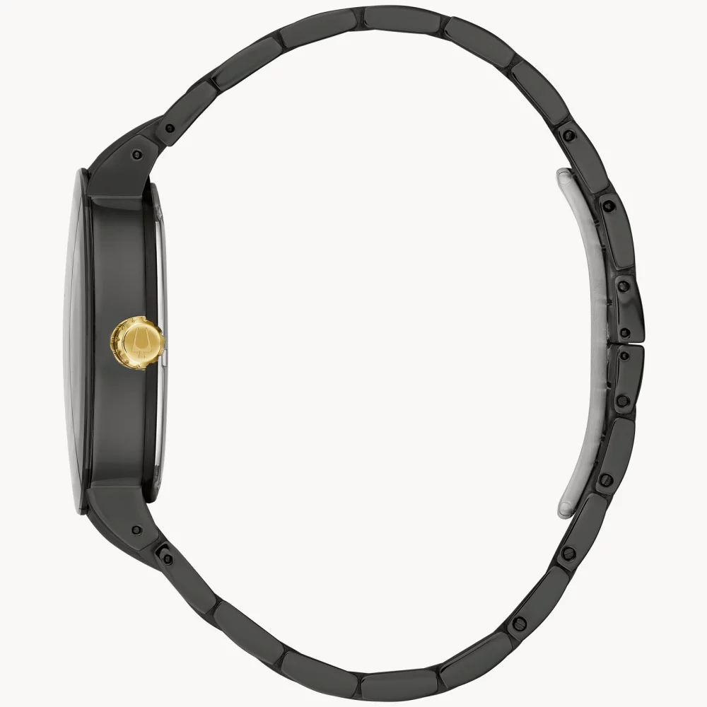 Montre Bulova® Modern Collection pour homme avec cadran noir et accents dorés.