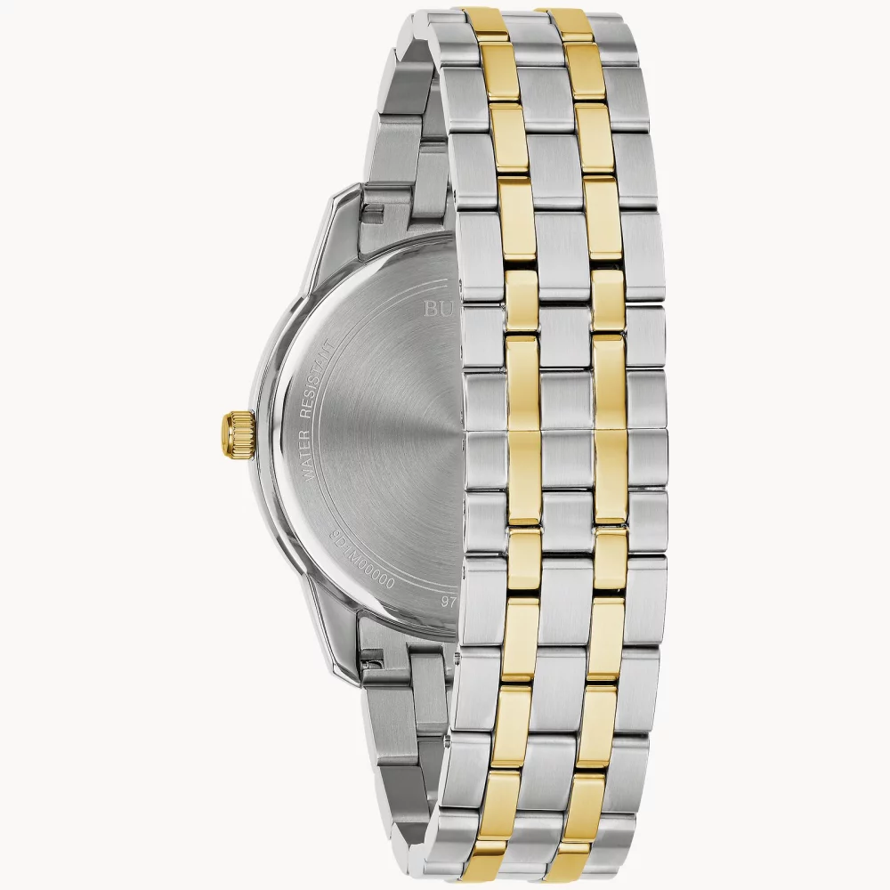 Montre Bulova® Classic Collection pour hommes, modèle Sutton en deux tons avec cadran rond noir.