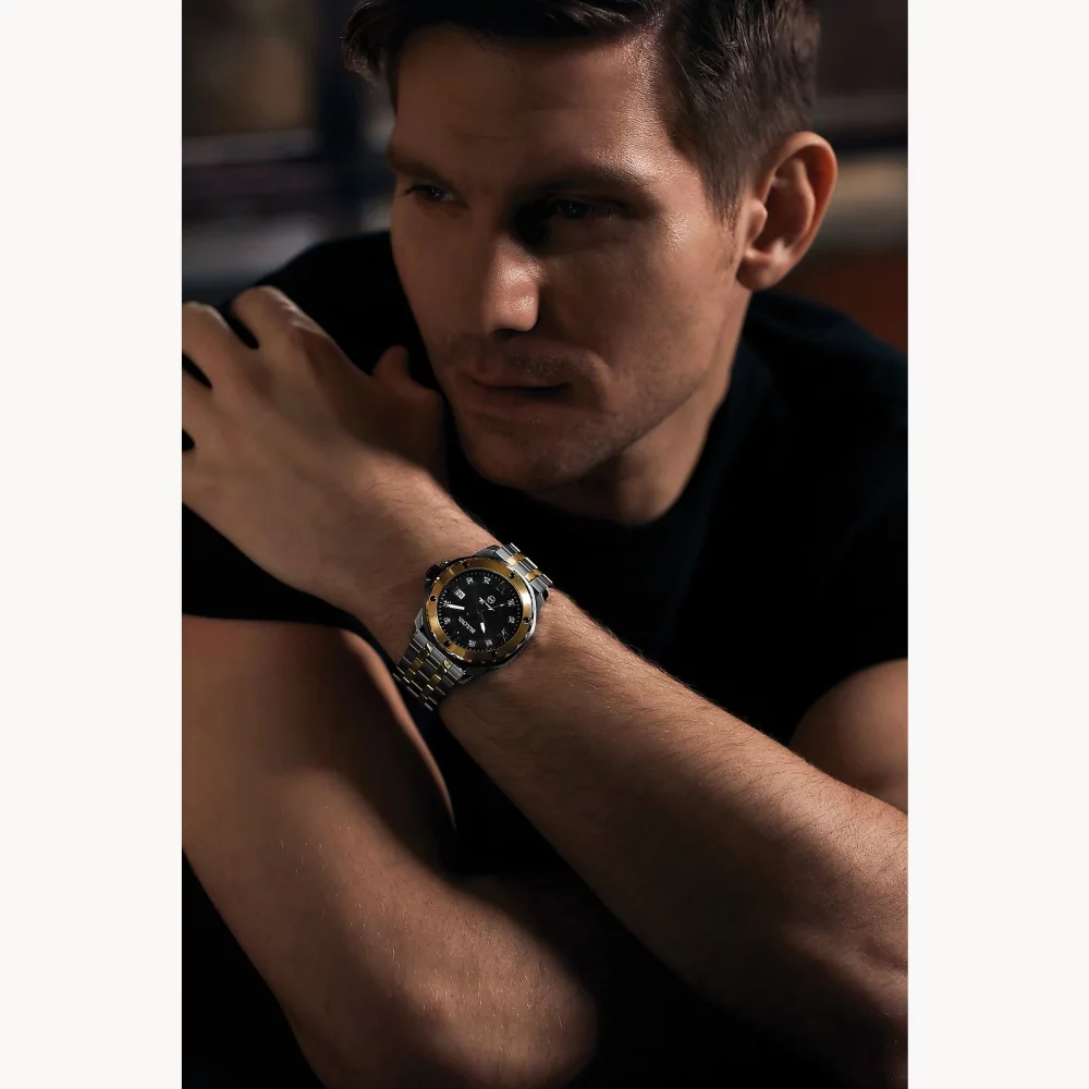 Bulova® Marine Star® Collection Men's Two Tone Watch w/Round Black Sunray Dial