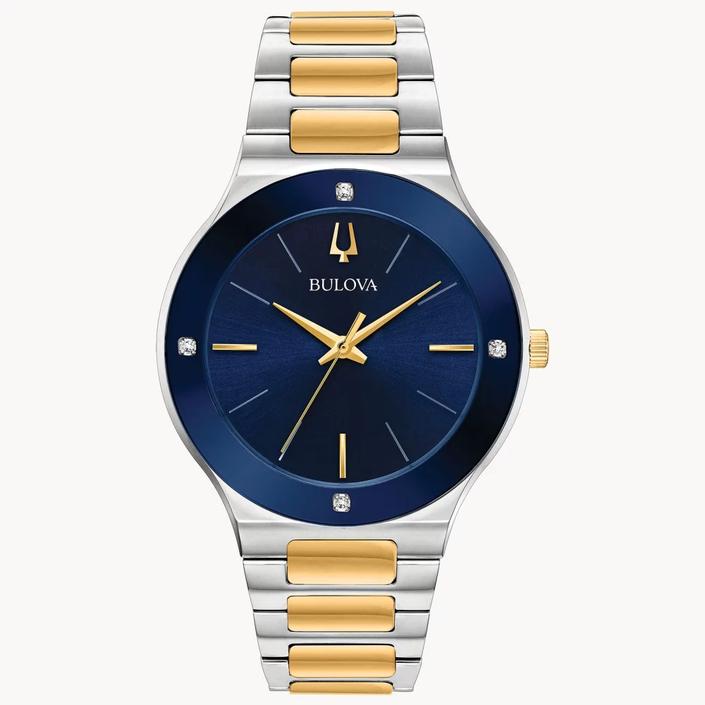 Bulova® Modern Collection Men's Two Tone Futuro Watch w/Round Blue Dial (43 Mil)