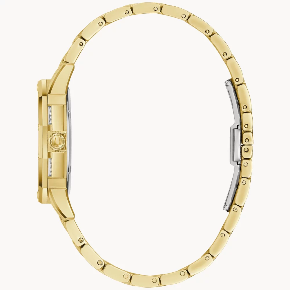 Montre Bulova® Crystal Collection pour femmes, modèle Octava en or avec cadran rond en cristal.