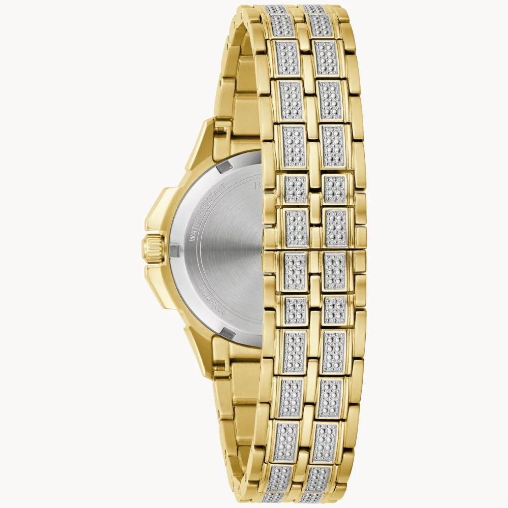 Montre Bulova® Crystal Collection pour femmes, modèle Octava en or avec cadran rond en cristal.