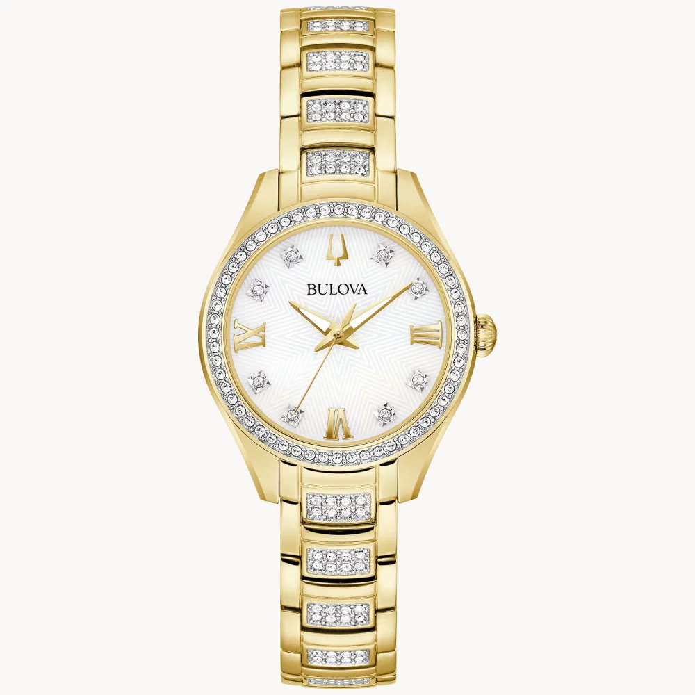 Montre pour femme de la collection Bulova® Crystal en or avec cadran en nacre.