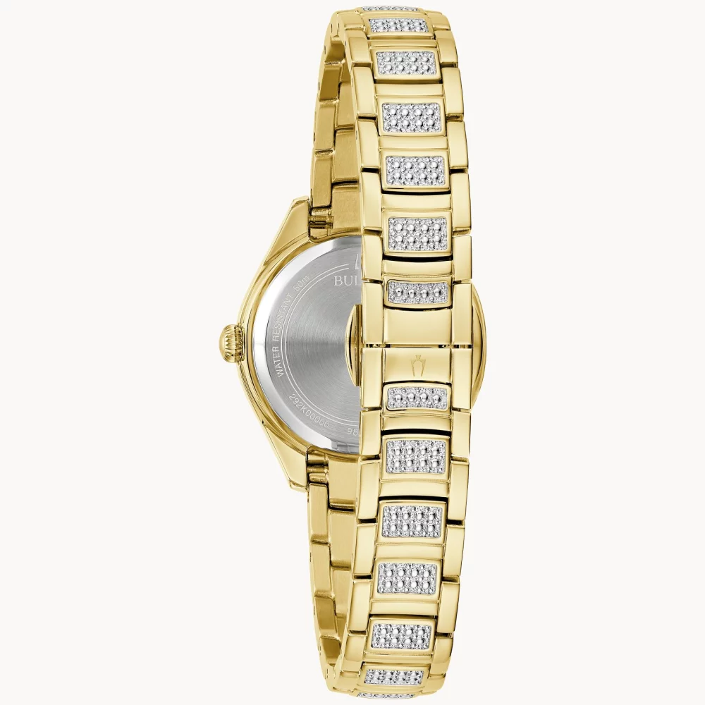 Bulova® Crystal Collection Women's Gold Watch w/Mother Of Pearl Dial