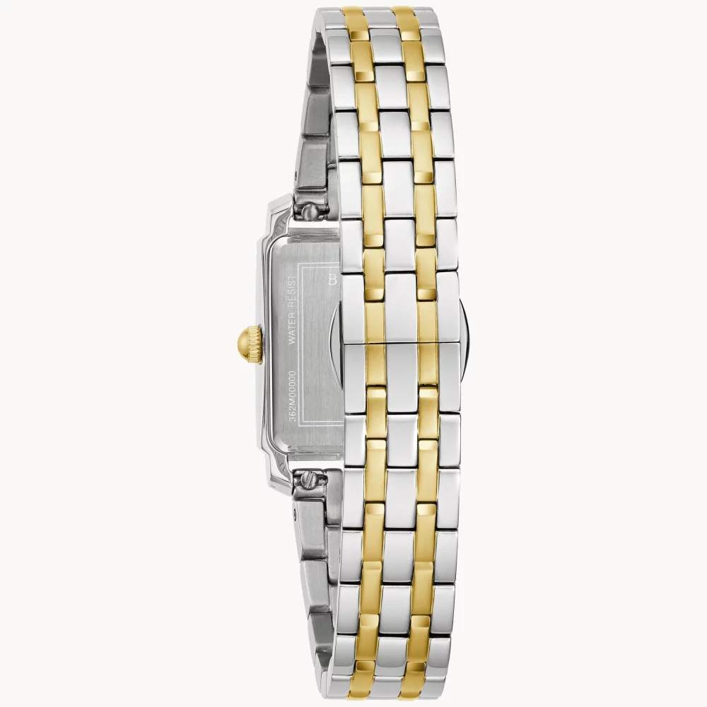 Montre Bulova® Classic Collection pour femmes, modèle Sutton bicolore avec cadran en nacre blanche.