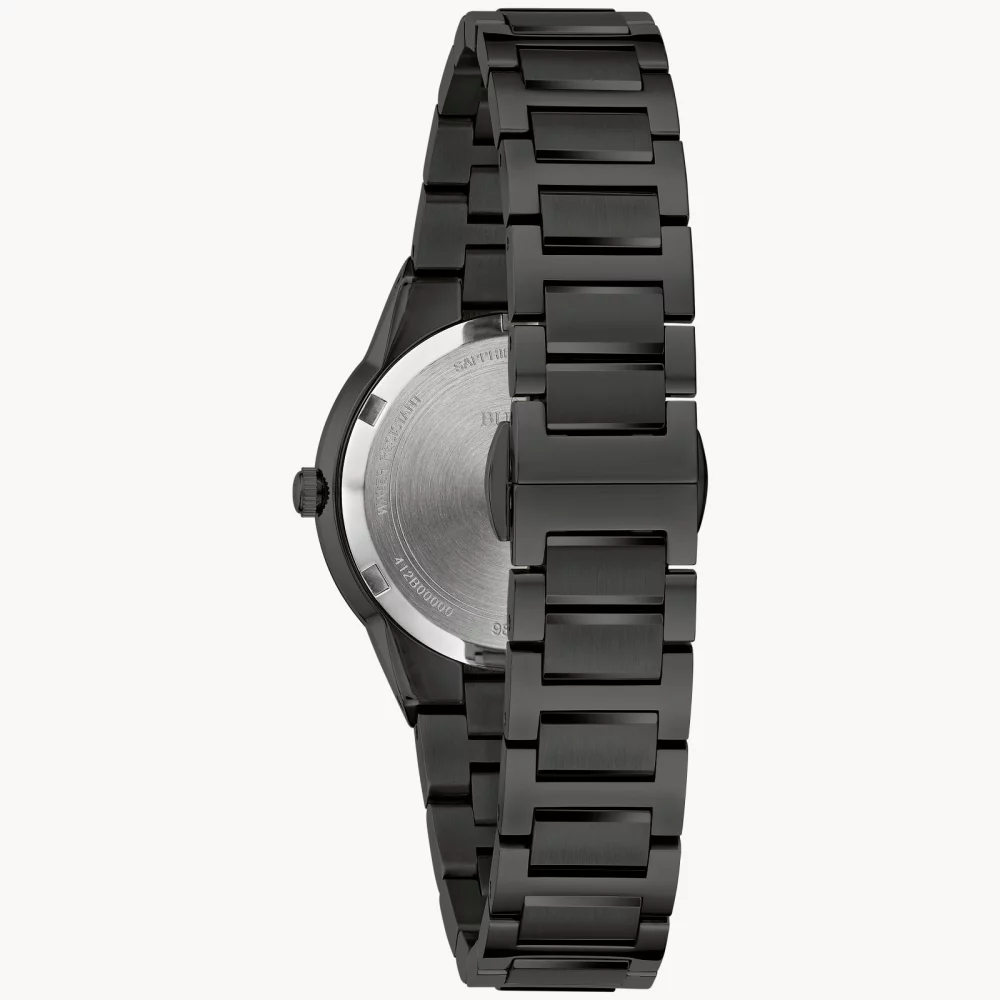Montre Bulova® Modern Collection Millennia® pour femmes en noir avec des accents dorés.