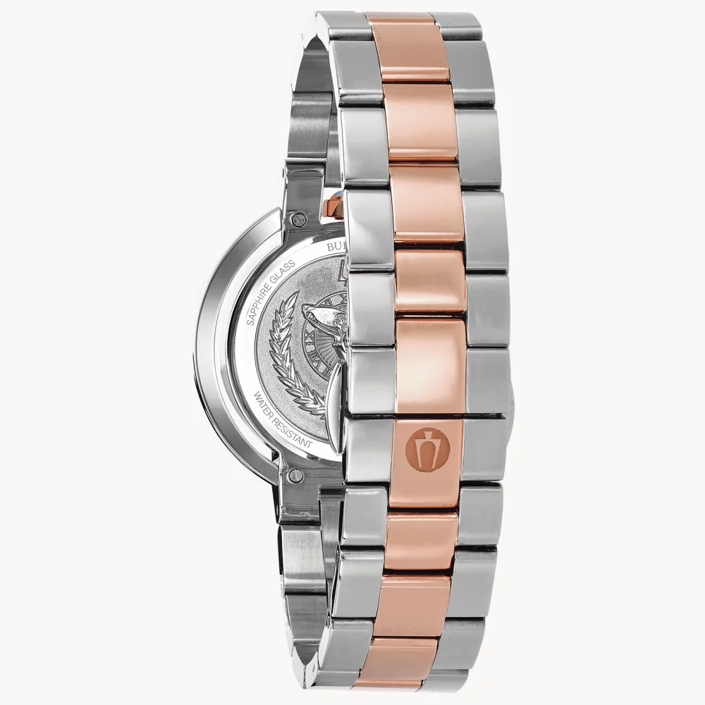 Montre pour femme de la collection Bulova® Rubaiyat en deux tons avec couronne en cabochon.