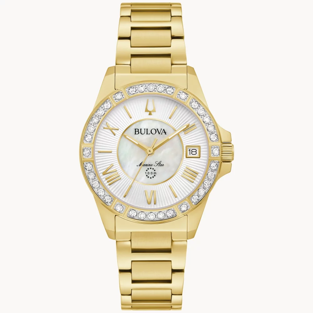 Bulova® Marine Star® Collection Women's Gold Watch w/White Mother Of Pearl Dial
