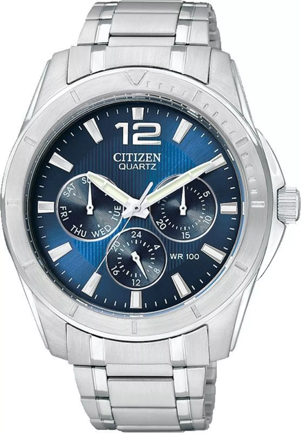 Citizen® Men's Quartz Stainless Steel Chronograph Watch w/Round Blue Dial