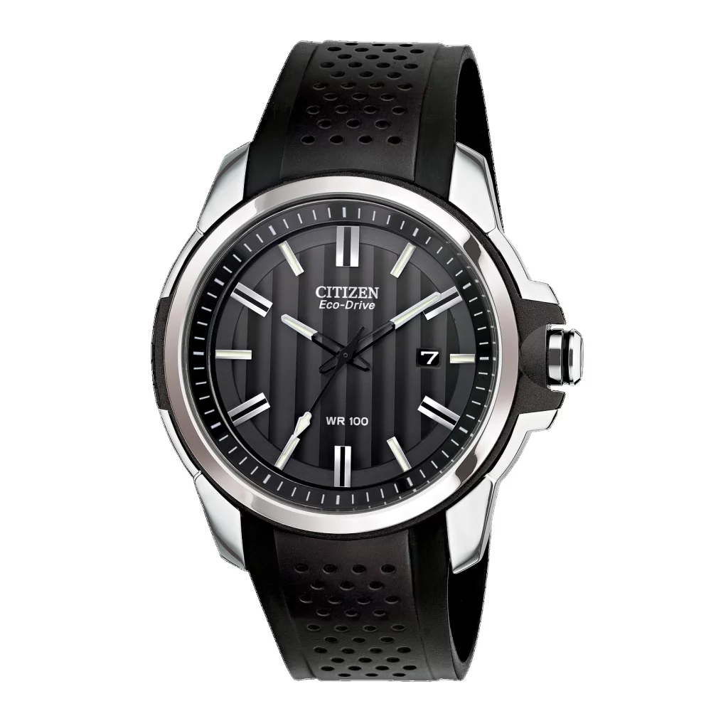 Montre Citizen® Drive Style Weekender pour homme en argent avec bracelet en polyuréthane noir.
