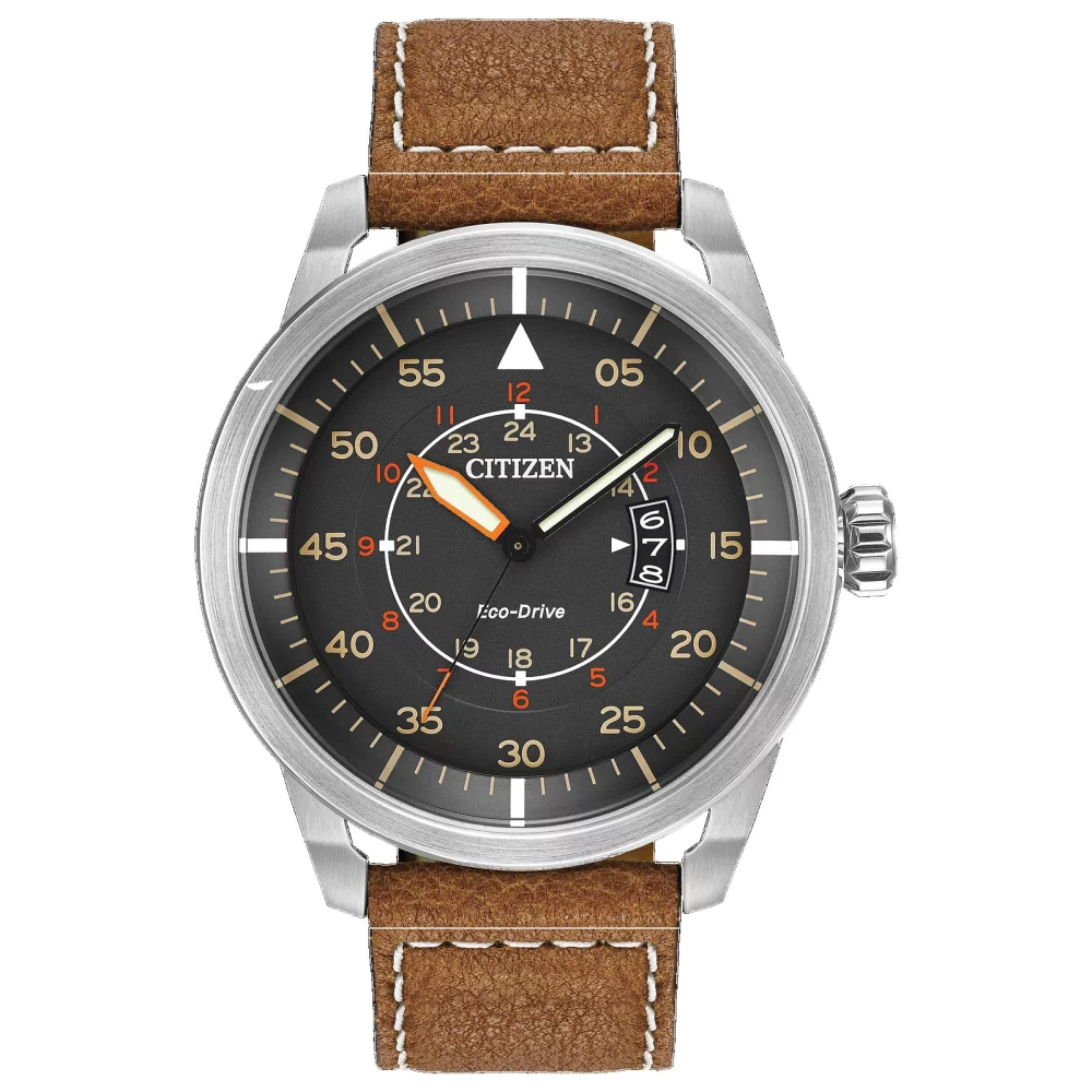 Citizen® Men's Silver Avion Watch w/Round Grey Dial