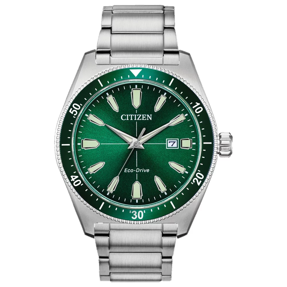 Citizen® Classic Styled Men's Silver Brycen Watch w/Round Pine Green Dial